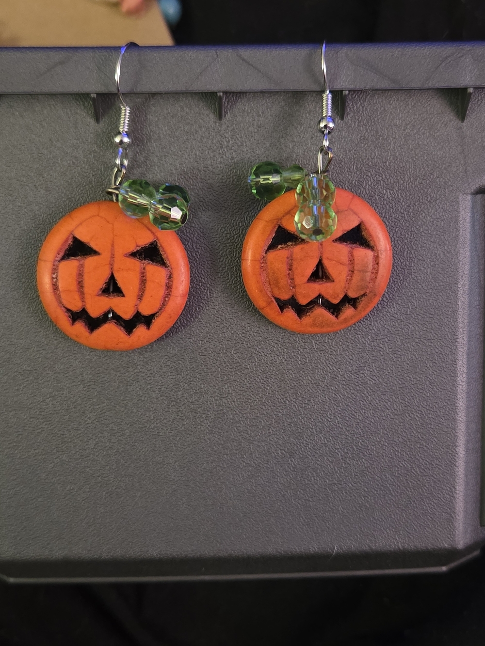 Halloween Pumpkin Drop Earrings - Orange and Green